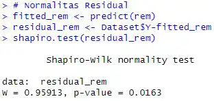 Output Uji Asumsi Normalitas Residual Pada REM